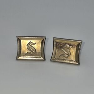 HICKOK USA Signed Vintage Cufflinks Stylized‎ Letter “S” Initial Goldtone